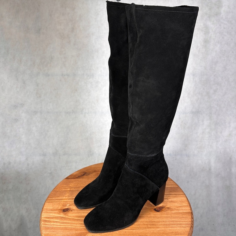 Dolce Vita Tall Suede Boots Womens 9.5 Black Good Block Heel Knee High